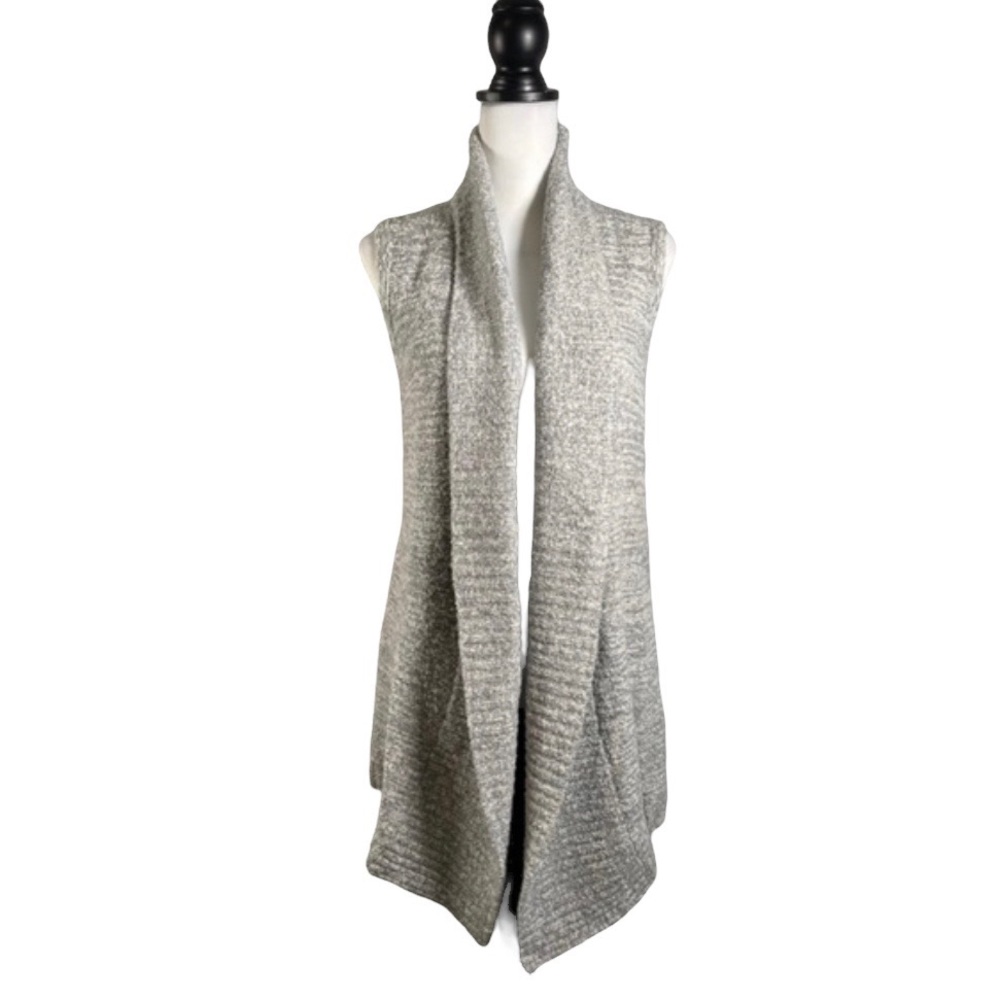Loft Ash Gray Shawl Neck Open Front Ribbed Knit Sleeveless Vest Cardigan XS/S